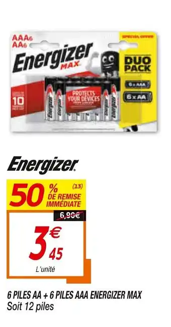Netto 6 Piles AA + 6 Piles AAA Energizer Max offre