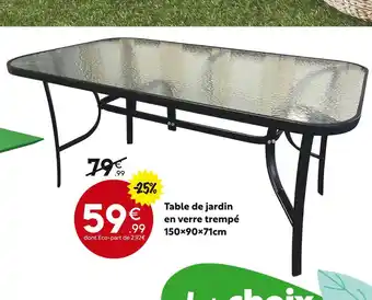 Maxi Bazar Table de jardin en verre trempé 150x90x71cm offre