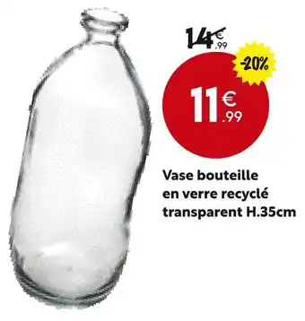 Maxi Bazar Vase bouteille en verre recyclé transparent H.35cm offre