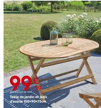 Maxi Bazar Table de jardin en bois d’acacia 150x90x75cm offre