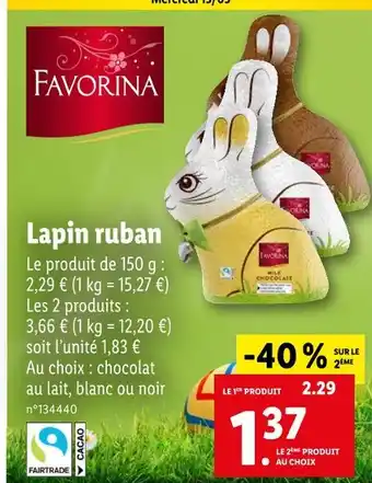 Lidl Favorina Lapin ruban offre