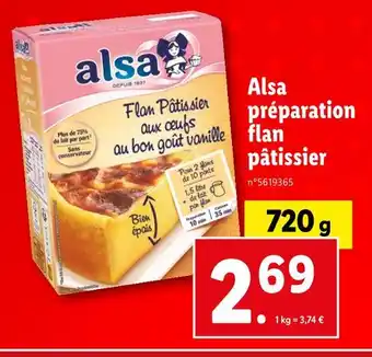 Lidl Alsa Alsa préparation flan pâtissier offre