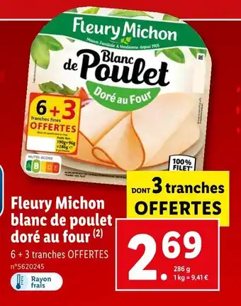 Lidl Fleury Michon blanc de poulet doré au four offre