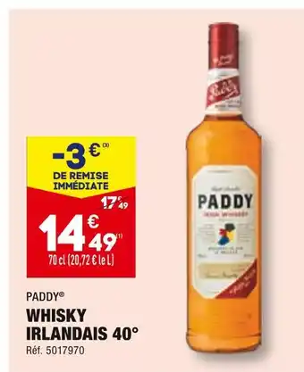 ALDI PADDY WHISKY IRLANDAIS 40° offre
