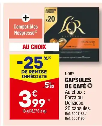ALDI L'OR CAPSULES DE CAFÉ offre