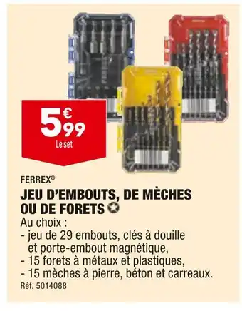 ALDI FERREX JEU D’EMBOUTS, DE MÈCHES OU DE FORETS offre