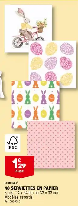 ALDI SUBLIMO 40 SERVIETTES EN PAPIER offre