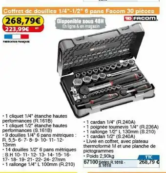 Coffret De Douilles 1/4" - 1/2" Facom 30 Pièces
