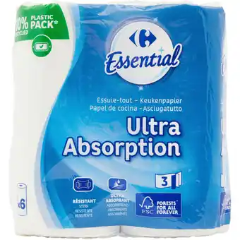 Carrefour CARREFOUR ESSENTIAL Essuie-tout blanc Ultra Absorption offre
