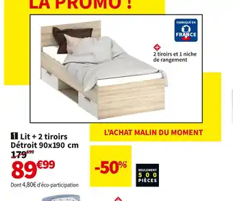 Conforama LIT + 2 TIROIRS DÉTROIT 90 CM offre