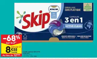 Leader Price LESSIVE CAPSULES 3EN1 ACTIVE CLEAN SKIP offre