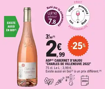 E.Leclerc AOP (2) CABERNET D'ANJOU "CHARLES DE VILLENEUVE 2022" offre