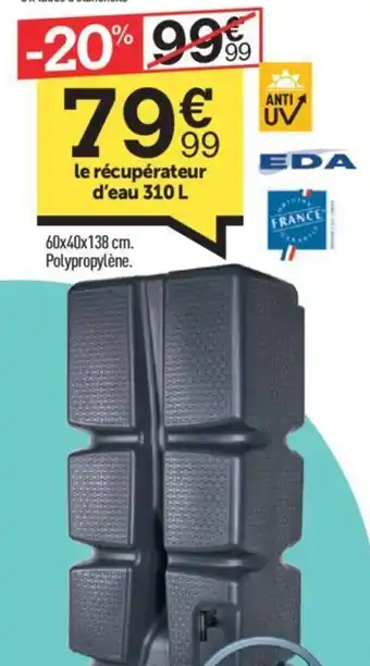 Centrakor le récupérateur d'eau 310 L 60x40x138 cm. Polypropylène. offre