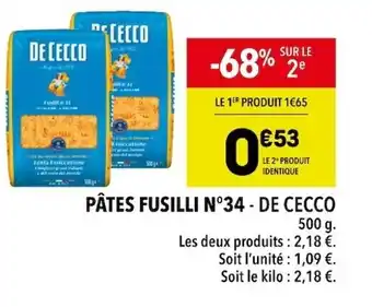 Supeco PÂTES FUSILLI N°34 - DE CECCO offre