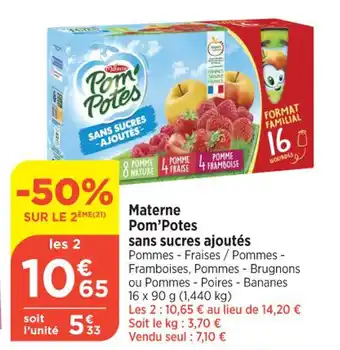 Bi1 Materne Pom'Potes sans sucres ajoutés offre