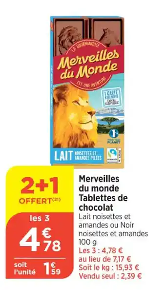 Bi1 Merveilles du monde Tablettes de chocolat offre