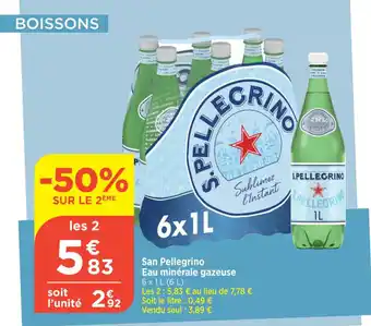 Bi1 San Pellegrino Eau minérale gazeuse 6 x 1L (6 L) offre