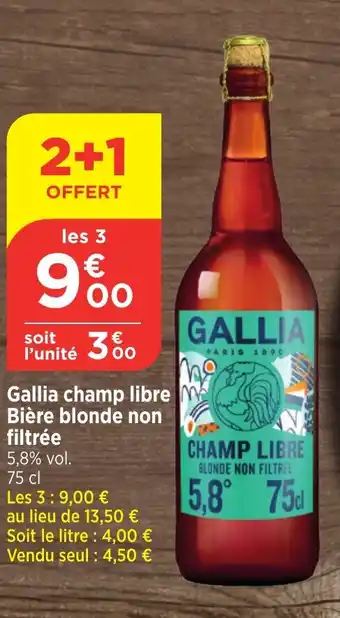 Bi1 Gallia champ libre M Bière blonde non filtrée offre