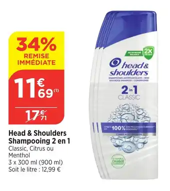 Bi1 Head & Shoulders Shampooing 2 en 1 Classic, Citrus ou Menthol offre