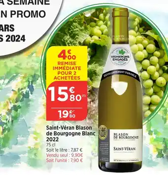Bi1 Saint-Véran Blason de Bourgogne Blanc 2022 offre