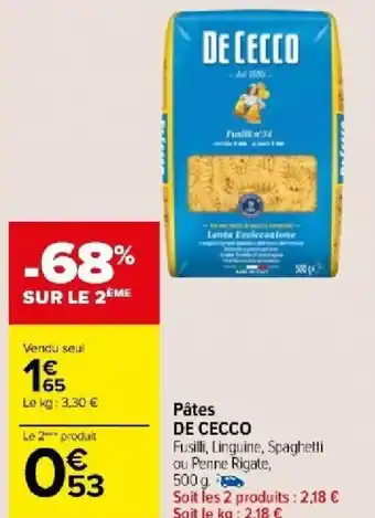 Carrefour Market Pâtes DE CECCO offre