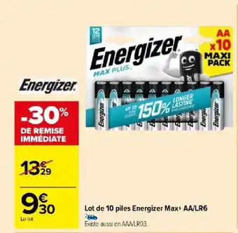 Carrefour Market Lot de 10 piles Energizer Max+ AA/LR6 offre