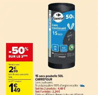 Carrefour Market 15 sacs poubelle 50L CARREFOUR offre