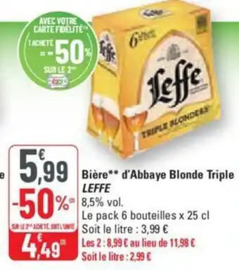 G20 Bière** d'Abbaye Blonde Triple LEFFE offre