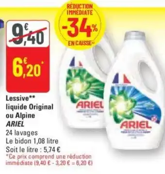 G20 Lessive** liquide Original ou Alpine ARIEL offre
