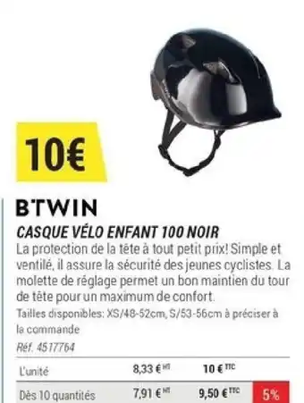 Decathlon CASQUE VÉLO ENFANT 100 NOIR offre