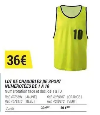 Decathlon LOT DE CHASUBLES DE SPORT NUMÉROTÉES DE 1 À 10 offre