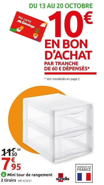 Mr Bricolage Sundis mini tour de rangement 2 tiroirs offre