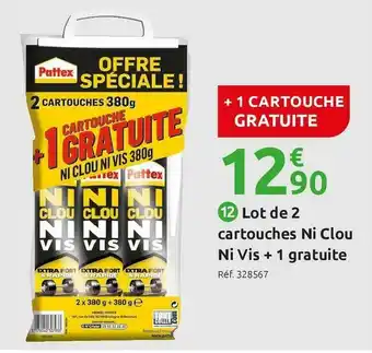 Mr Bricolage Pattex lot de 2 cartouches ni clou ni vis + 1 gratuite offre
