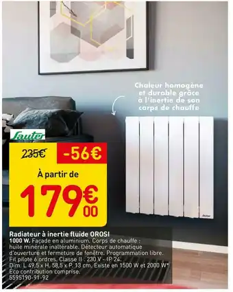 Sauter radiateur à inertie fluide orosi 1000 w.