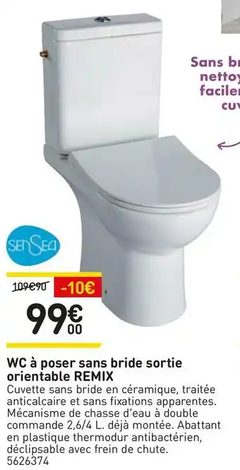 Weldom Wc à poser sans bride sortie orientable remix offre