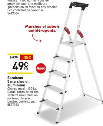Hailo escabeau 5 marches en aluminium