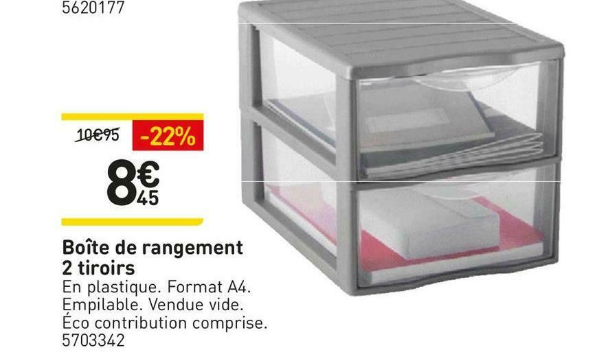 Promo Boîte de rangement 2 tiroirs chez Weldom