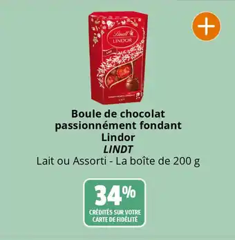 Coccinelle Supermarché Boule de chocolat passionnément fondant Lindor LINDT Lait ou Assorti - La boîte de 200 g offre