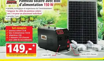 Panneau solaire avec bloc d'alimentation 150 W