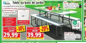 Norma Table ou banc de jardin offre