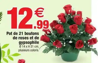 Bazarland Pot De 21 Boutons De Roses Et Gypsophile offre