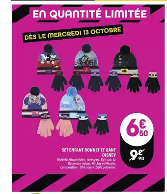 Supeco Set Enfant Bonnet Et Gant Disney offre