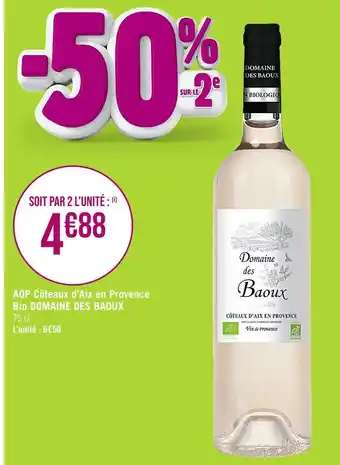 Casino Supermarchés DOMAINE DES BAOUX AOP Côteaux d’Aix en Provence Bio offre