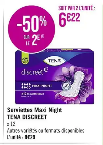 Casino Supermarchés TENA DISCREET Serviettes Maxi Night offre