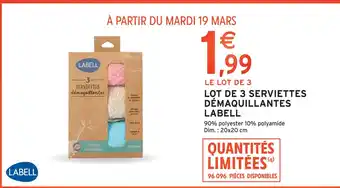 Intermarché LABELL LOT DE 3 SERVIETTES DÉMAQUILLANTES offre