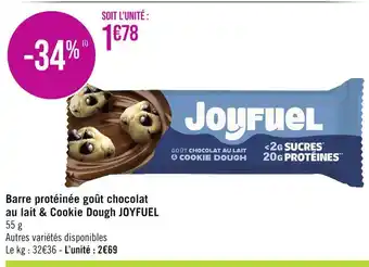 Géant Casino JOYFUEL Barre protéinée goût chocolat au lait & Cookie Dough offre