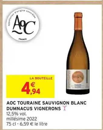 Intermarché AOC TOURAINE SAUVIGNON BLANC DUMNACUS VIGNERONS offre