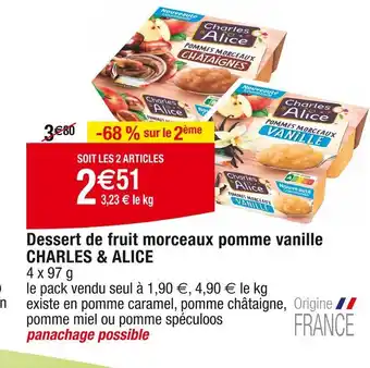Cora x Carrefour CHARLES & ALICE Dessert de fruit morceaux pomme vanille offre