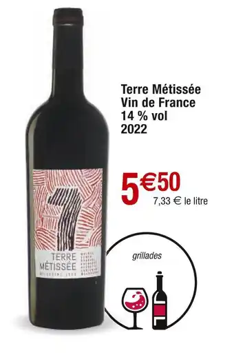 Cora x Carrefour Terre Métissée Vin de France 14 % vol 2022 offre
