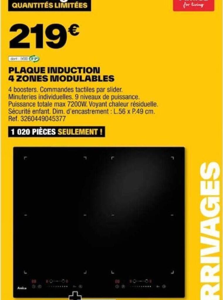 Promo PLAQUE INDUCTION 4 ZONES MODULABLES chez Brico Dépôt